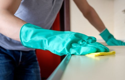 Technician reviewing booking details before a carpet cleaning appointment